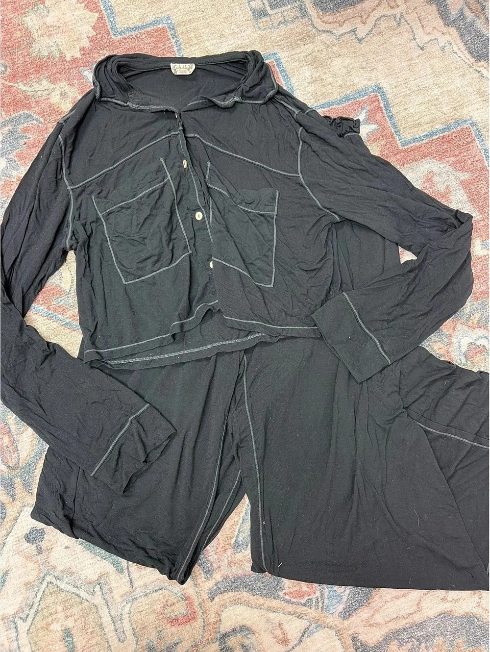 Free People Black Long Sleeve Top and Pants Lounge Set